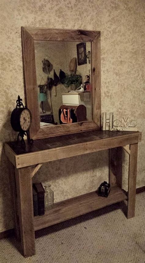 To make a tabletop out of pallet wood. Reclaimed Pallets Wood Entryway Table with Mirror | Pallet ...