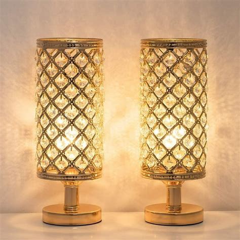 Crystal Table Lamps Set Of 2 With Clear Crystal Lamp Shade Gold