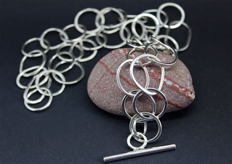 Sterling silver hoop necklace, chunky silver necklace, long handmade silver necklace,silver ...