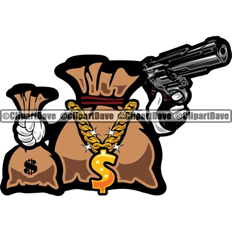 Money Bag Cartoon Character Hold Cash Gun Svg Design Gangster Etsy