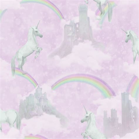 Holden Unicorns Pattern Childrens Wallpaper Glitter Motif Castle