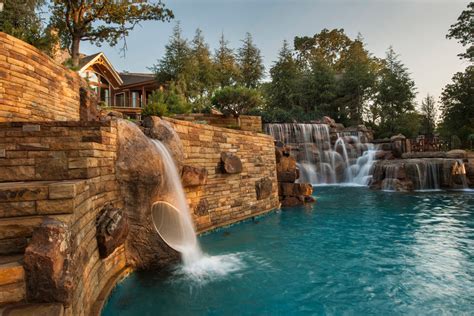 Pretty Beautiful Design Underground Rustic Themed Pool With Waterfalls Slide And More With