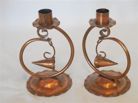 Gregorian Copper Candle Holders With Snuffer Pair Etsy