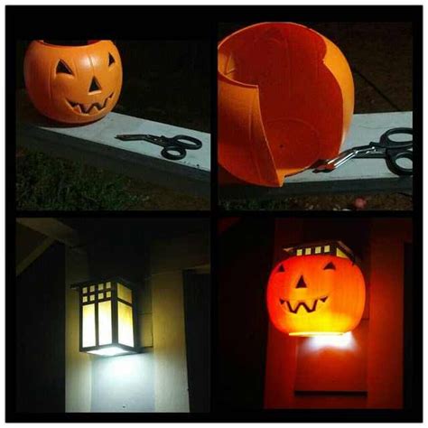 Diy Jack O Lantern Porch Light Easy And Cheap Halloween Outdoor Decorations Halloween