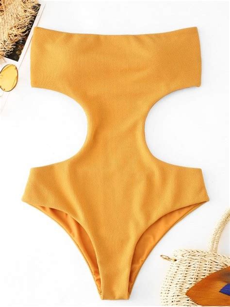 Textured Ribbed Bandeau Monokini In Bright Yellow Dive Into Vacay Mode With The Bright Bandeau