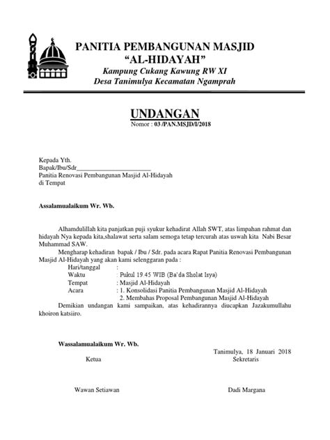 Contoh surat undangan rapat persiapan memperingati hut ri. 48 Contoh Undangan Rapat Renovasi Mushola Gratis Terbaru ...