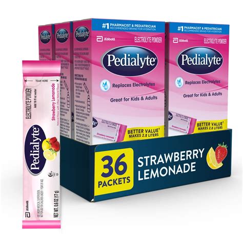 Pedialyte Electrolyte Powder Packets Strawberry Lemonade Hydration