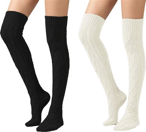 pareberry women s winter soft over the knee high cable boot socks knit leg warmers 2 pack