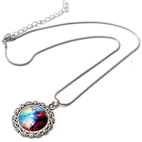 Galaxy Sky Nebula Space Glass Cabochon Silver Alloy Pendant Necklace At