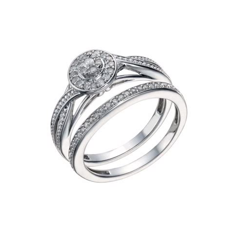 Rd Simulated Diamond Platinum Plated In 925 Silver Ladies Halo Bridal Ring Set 2stylenfashion