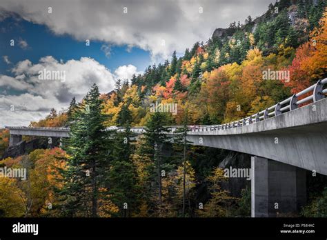 Blue Ridge Parkway Featuring Linn Cove Viaduct With Fall Foliage In