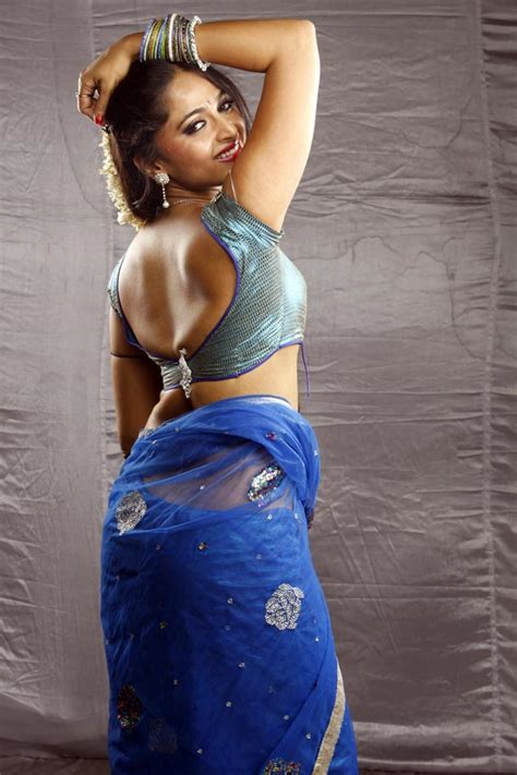 Anushka Shetty Sexy Back Show In Blue Saree Latest Indian Hollywood