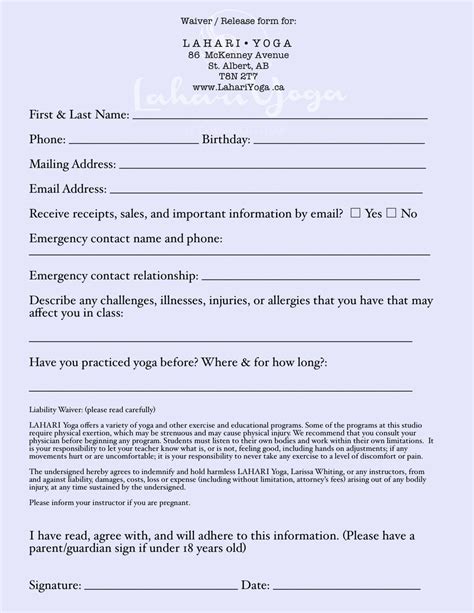 Yoga Release Forms Great Professionally Designed Templates