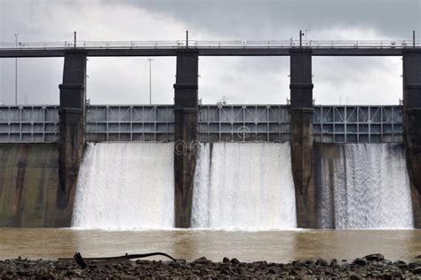 Dam With Floodgate Releases Water Stock Photo Image Of Management