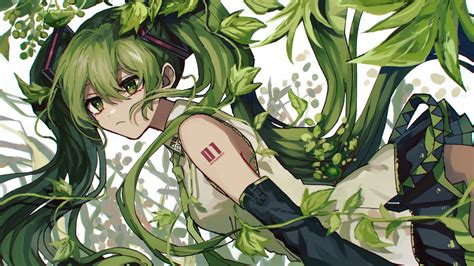 green eyes hair anime girl leaves hd anime girl wallpapers hd wallpapers id 90221