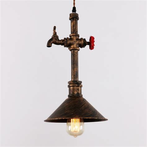 Rustic Copper Pipe Metal Shade Round Pendant Lighting With 1 Bulb Sock