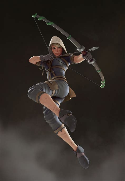 A Female Character Is Flying Through The Air With A Bow And Arrow
