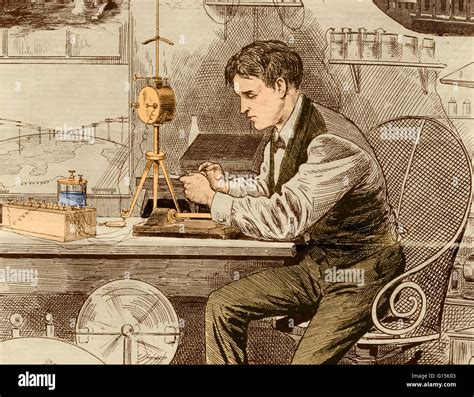 Thomas Edison Operating A Telegraph Machine Thomas Alva Edison 1847