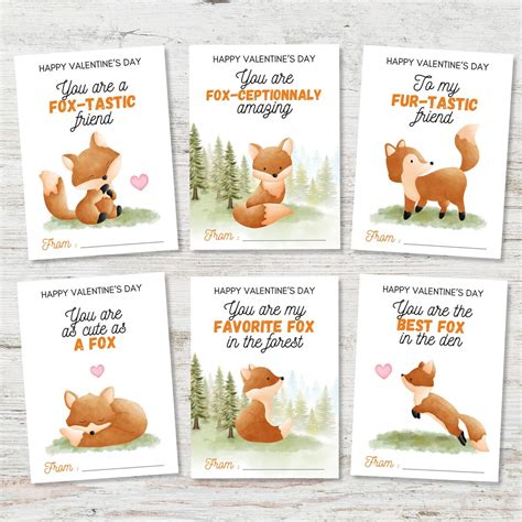 Printable Fox Valentines Card For Kids Cute Forest Animal Valentines