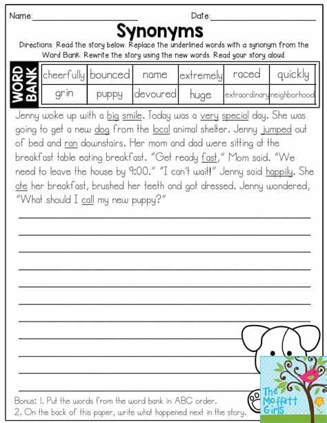 Synonyms- Read the story and replace the underlined words ...