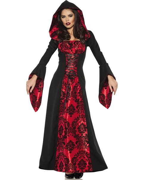 Scarlet Mistress Womens Gothic Witch Hooded Robe Halloween Costume