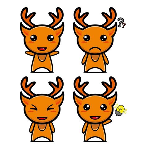 Set Collection Of Cute Deer Mascot Design Isolated On A White