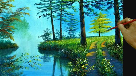 How To Paint Landscape View With Pathway Near The River In Acrylic