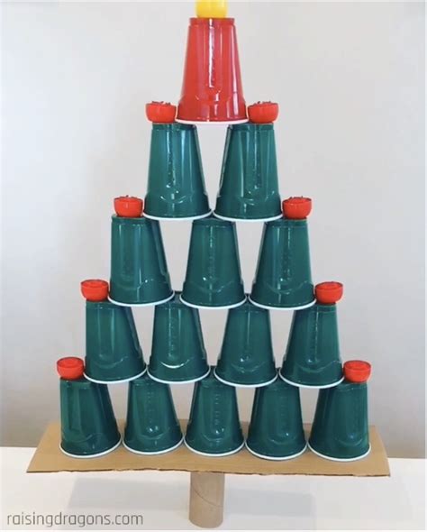 Christmas Tree Cup Stacking Steam Challenge Ages 3 ⋆ Raising Dragons