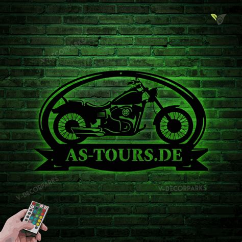 Personalized Motorcycle Monogram Metal Sign With Led Lights Wall Decor