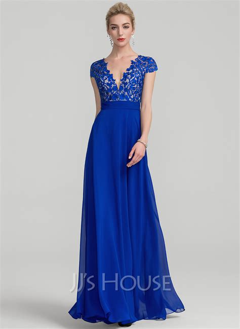 A Lineprincess V Neck Floor Length Chiffon Prom Dresses With Ruffle