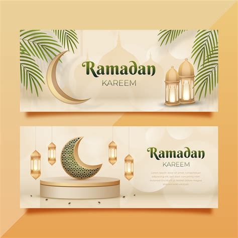 Free Vector Realistic Ramadan Horizontal Banners Pack