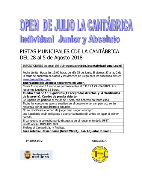 Cartel Open Julio Jun Y Abs La Cantabrica Federación Cántabra De