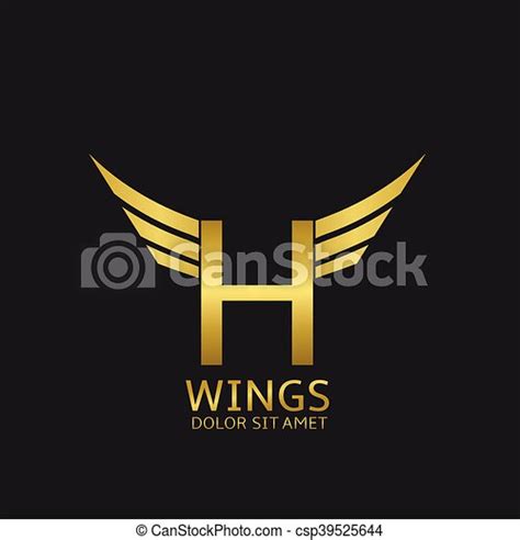 Wings H Letter Logo Golden Creative Alphabet Air Emblem Canstock