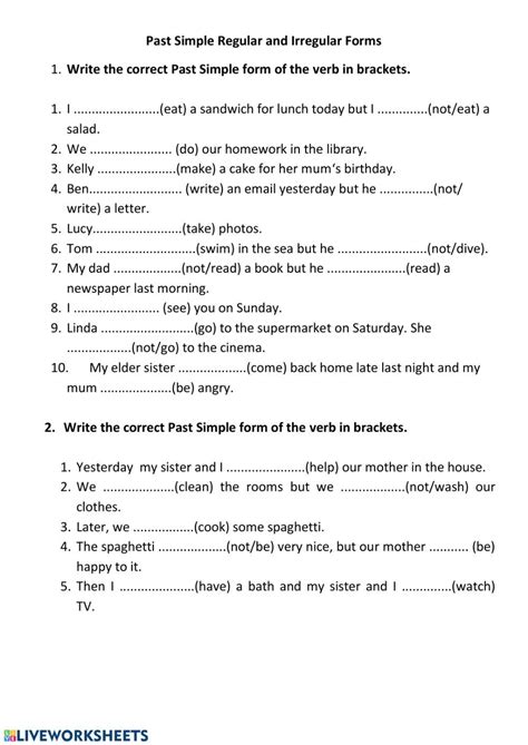 Past Simple Regular And Irregular Forms Interactive Worksheet Perfect