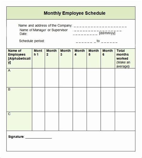 Employee Weekly Schedule Template Free New Sample Monthly Schedule