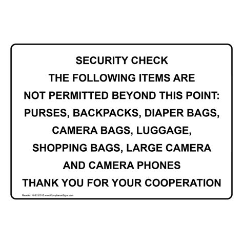 Safety Sign Security Check The Following Items Are Not Permitted