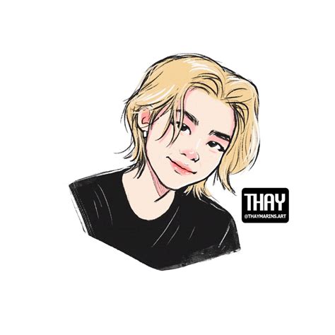 A Drawing Of A Person With Blonde Hair And Black Shirt Looking At The