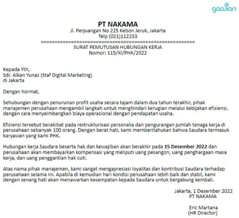 Pemutusan Hubungan Kerja Prosedur Dan Contoh Surat Phk Blog Gadjian