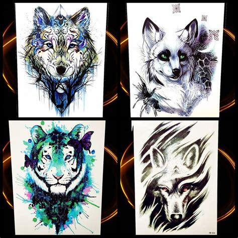 wolf design temporary tattoo stickers men large body art flash tattoo paste women 21 15cm wolves
