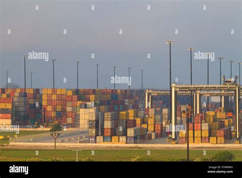 Stacks Of Containers Ready For Shipping In The Port Of Houston Texas