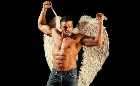 Premium Photo Sexy Angel Cupid Man With Angels Wings And Naked Muscular Body For Valentines Day