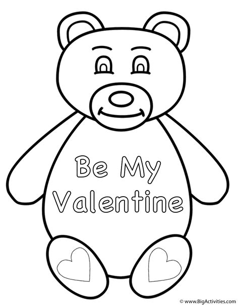 Teddy Bear Be My Valentine Coloring Page Valentines Day
