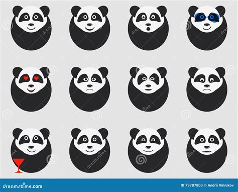 Pandas Emoticon Face Vector Set Emoji Of Pandas Bear Animal Character