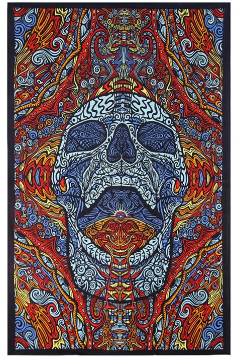 3d Screaming Skull Tapestry Trippy Psychedelic Wall Art Etsy