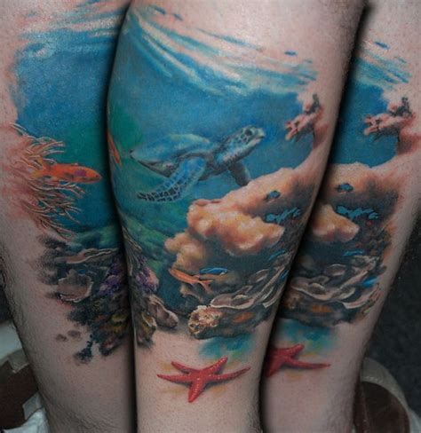 An Underwater Scene By Allen Tattoo Via Flickr Sea Life Tattoos Ocean