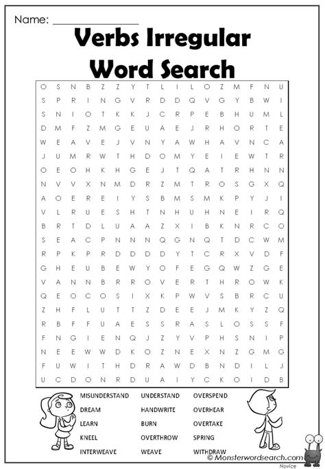 Verbs Irregular Word Search Monster Word Search