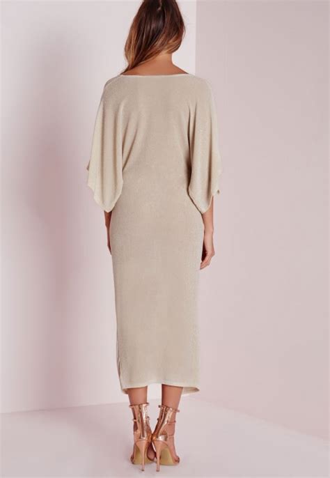 Lyst Missguided Kimono Sleeve Knot Front Midi Dress Nude In Natural