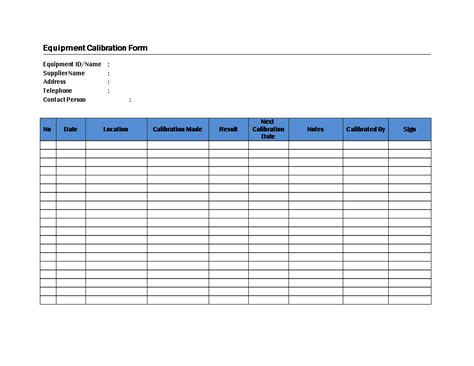 Equipment Calibration Form Download This Equipment Calibration Table