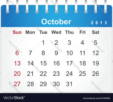 Stylish Calendar Page For October 2013 Royalty Free Vector