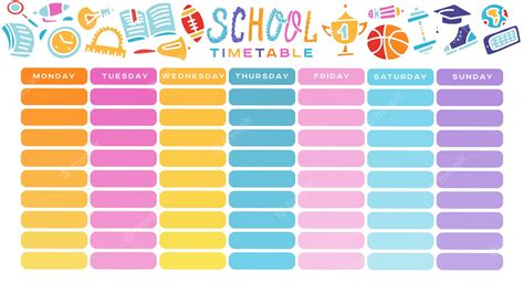 Premium Vector School Timetable A Weekly Curriculum Design Template